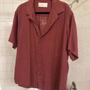 Abercrombie & Fitch Men's Red Linen Button Down Shirt, size L